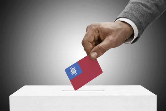 Ballot box and national flag - Republic of the Union of Myanmar