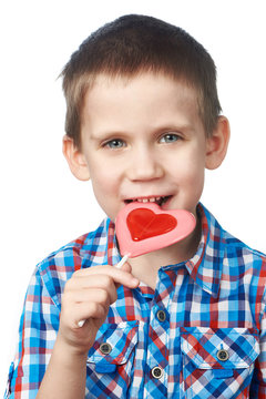 Little Boy Eating Lollipop Heart