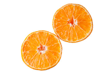 Slices of ripe tangerine isolated on white background