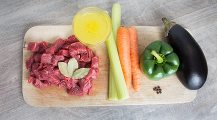Ingredients of a meat and vegetable stew