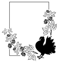 Vector frame with roses and pigeon silhouette