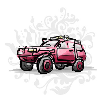 Female Pink Jeep, Sketch For Your Design