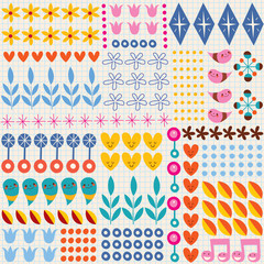 nature hearts flowers dots fun characters seamless pattern