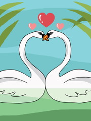 Vector of couple white swan in love, Valentine's day concept