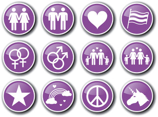 Gay homosexuality purple icon set
