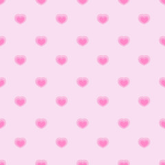 Pink seamless polka hearts vector pattern.