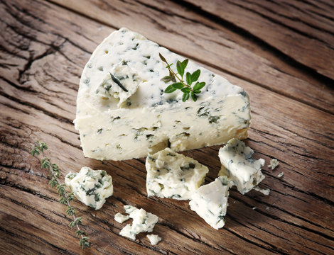 Slices of Danish Blue cheese.