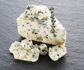Slices of Danish Blue cheese.