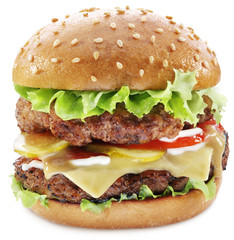 Hamburger isolated on a white background. Clipping paths.
