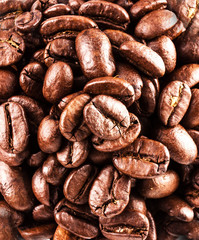 Brown coffee beans  background macro. Roasted Coffee Beans backg