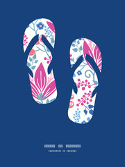 Vector pink flowers flip flops silhouettes pattern frame