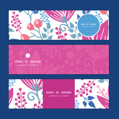 Vector pink flowers horizontal banners set pattern background