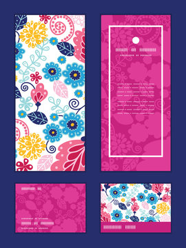 Vector fairytale flowers vertical frame pattern invitation