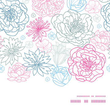 Vector gray and pink lineart florals horizontal frame seamless