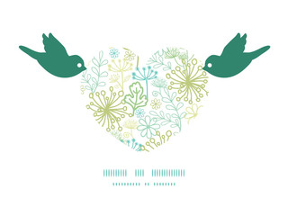 Vector mysterious green garden birds holding heart silhouette
