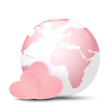Pink Globe and hearts