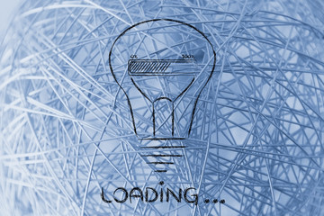 Loading: lightbulb with progress bar inside, innovation and new