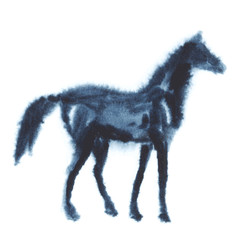 Wet watercolor horse. Vector