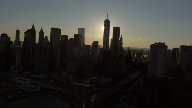 Aerial sunset New York Manhattan World Trade Center USA