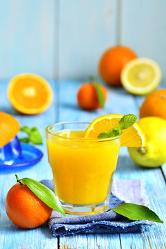 Fresh citrus juice in a glass.