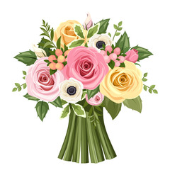Bouquet of colorful roses and anemone flowers. Vector.