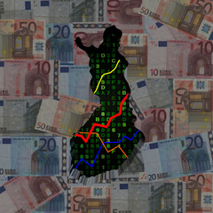 Finland map with hex code and graphs on euros illustration