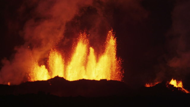 Night Fire Volcano Molten Lava Exploding Activity Magma Holuhraun Iceland 