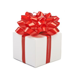 Gift box with ribbon bow. Isolated on white