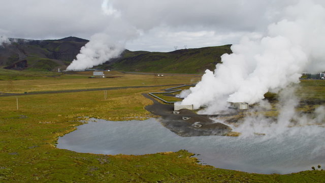 Aerial Volcanic Steam Industrial Clean Power Energy Economy Iceland 
