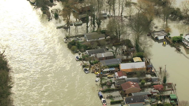 Rain stormy weather river flooding, England, UK