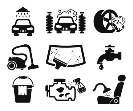 Car wash icons set