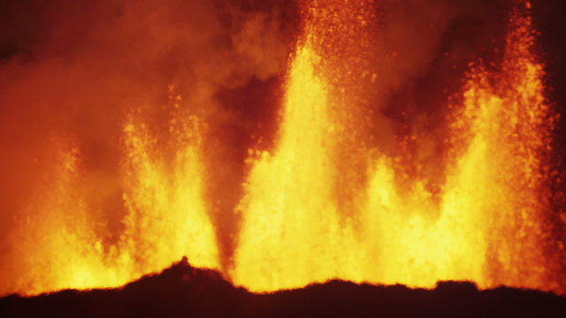 Explosive Night Inferno Red Holuhraun Volcanic Magma Boiling Lava Iceland 