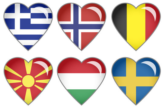 Set of hearts with national flag motive