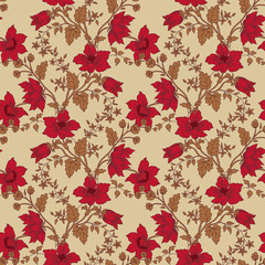 Vector floral seamless with red flower