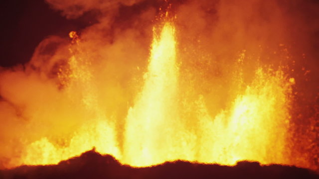 Red Hot Lava Flowing Holuhraun Volcano Eruption Environment Wilderness Iceland 