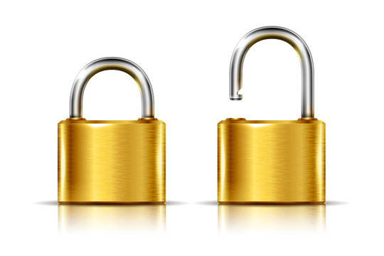 Two icons -- golden padlock in the open and closed position