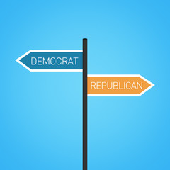 Democratic vs republican choice road sign