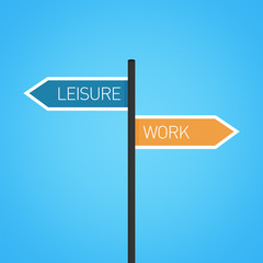 Leisure vs work choice road sign