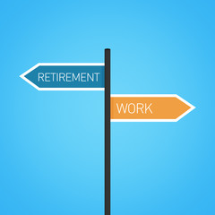 Retirement vs work choice road sign