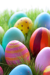 Green Grass With Many Colorful Easter Eggs