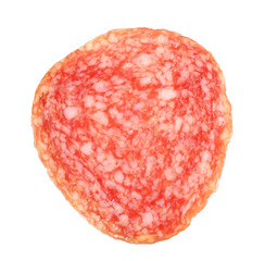 Slice of salami isolated on white background