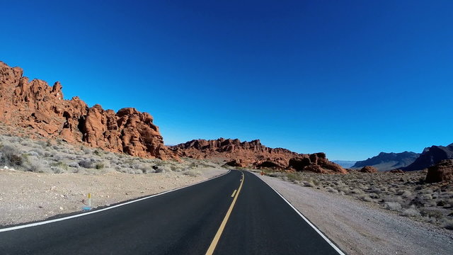 POV Valley of Fire Road drive desert blue sky winter Interstate 15 State Park Nevada USA