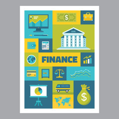 Finance - poster in flat design style. Vector icons set.