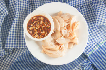 Sweet fish sauce ready to serve with  Santol fruit Thai traditio