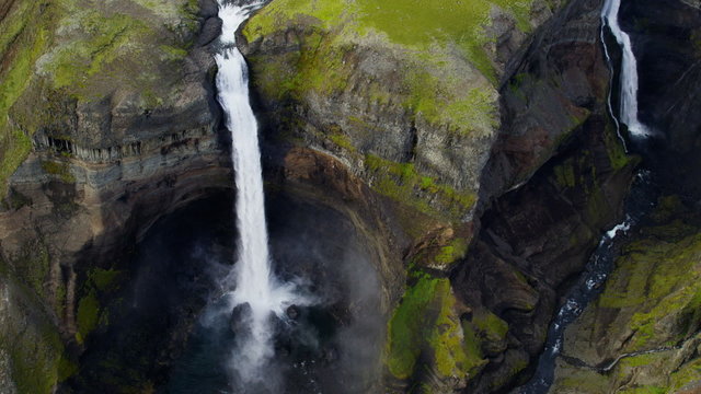Aerial Meltwater Haifoss  Waterfall Icelandic Highlands Plateau Iceland 