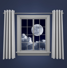 Full moon in night sky shining through a bedroom window © David Carillet