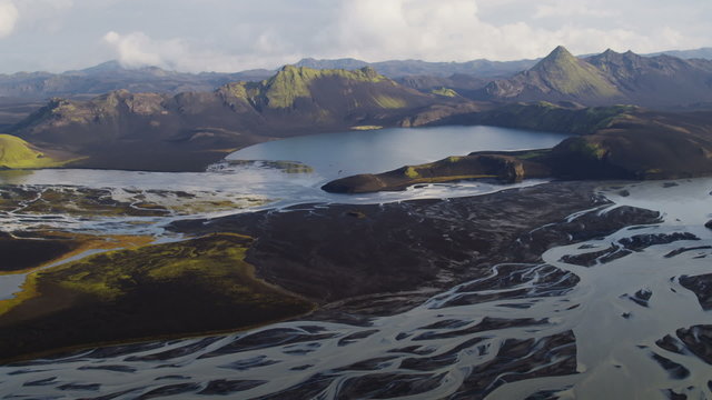Aerial Glacial Meltwaters Volcanic Ash River Delta Flood Plain Landscape Iceland
