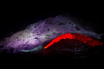 Kungur Ice Cave. Lighting niche as meteor at dawn in the grotto