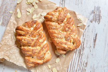 Homemade rolls with almonds petals