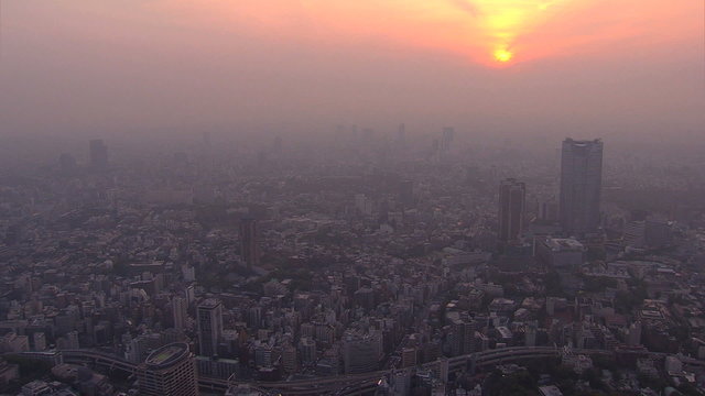 Aerial Metropolis sunset Tokyo Roppongi Hills District built structure Japan